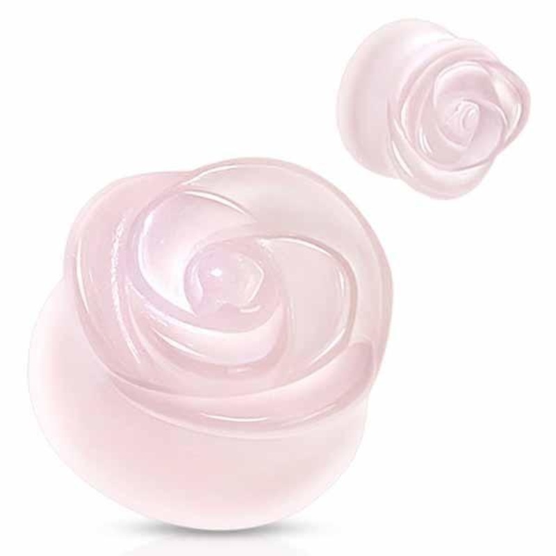 Rose Quartz Stone Rose Plug 6mm-20mm 6mm(2G)