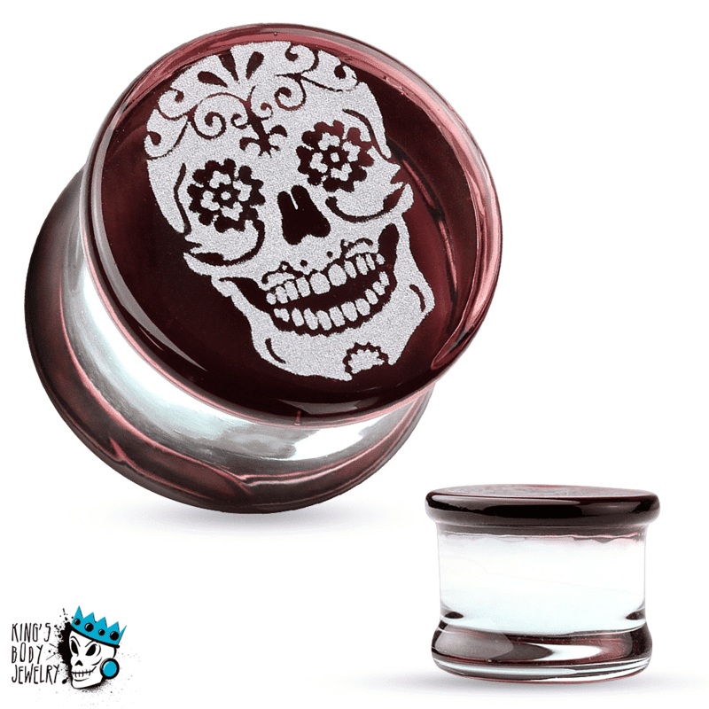 Sugar Skull Glass Plugs (2 gauge – 5/8 inch) 2 g