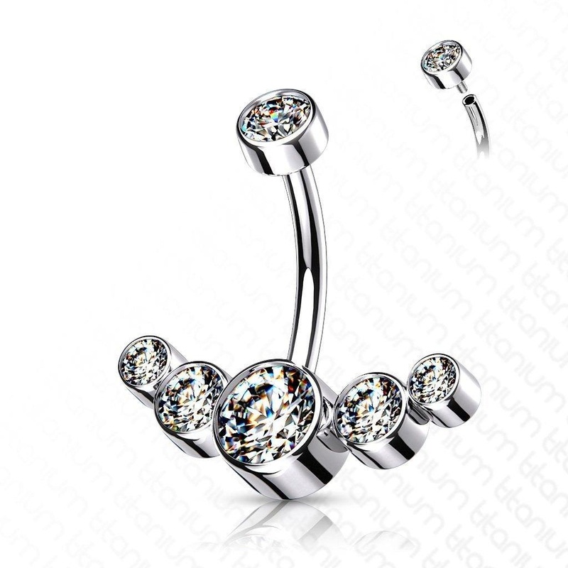 Titanium 5 Gem Belly Bar 14G