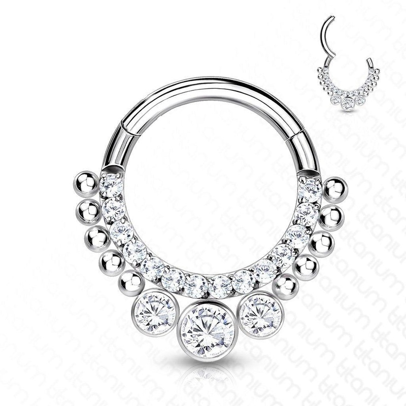 Titanium Beaded and Paved Hinged Ring 16G