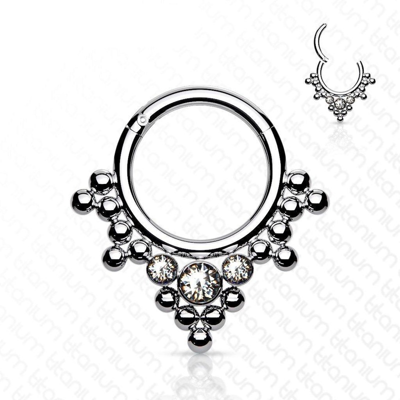 Titanium Beaded Gem Hinged Ring 16G 8mm