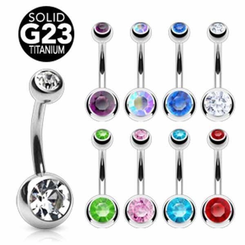 Titanium Gem Belly Bar 14G 8mm Aqua 4x6mm