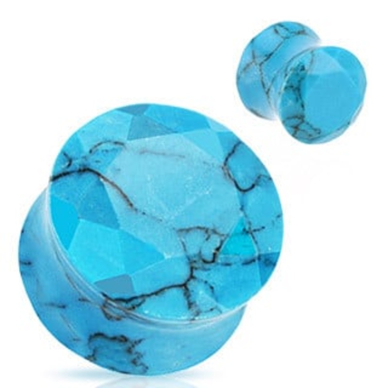 Turquoise Facet Cut Stone Plugs (8 gauge – 1 inch) 8 g