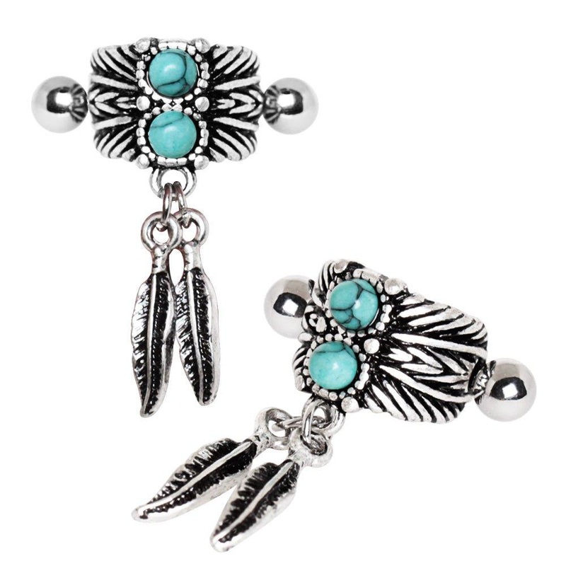 Turquoise Feather Cartilage Cuff 16G
