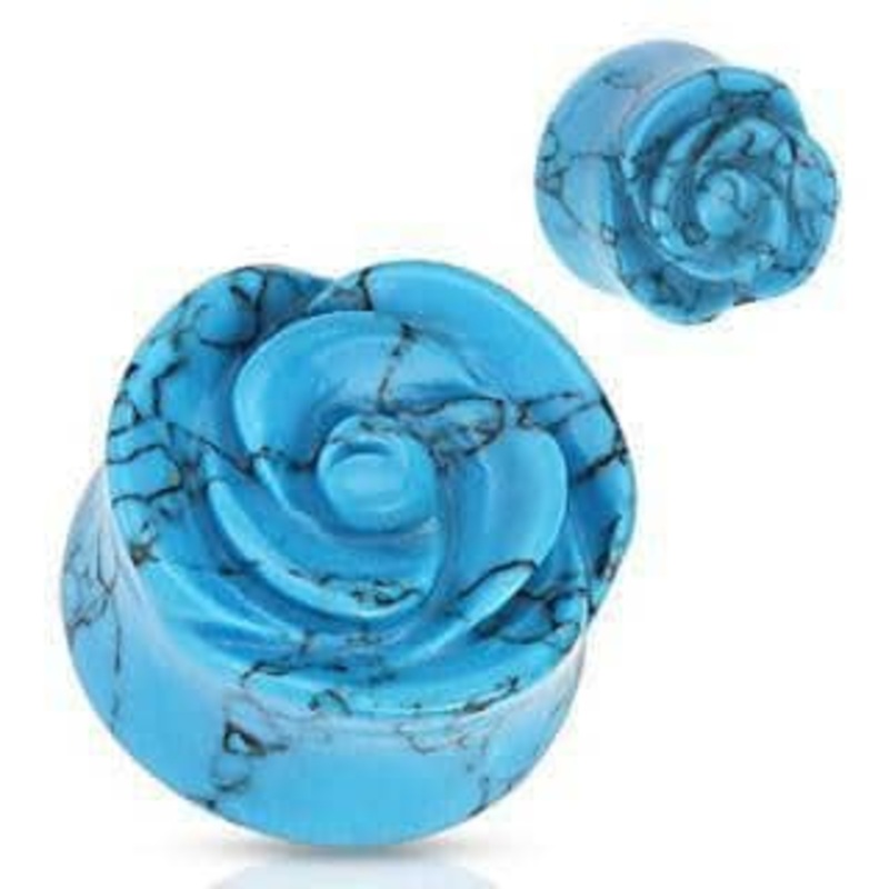 Turquoise Rose Carved Stone Plugs (2 gauge  – 1 Inch) 2 g
