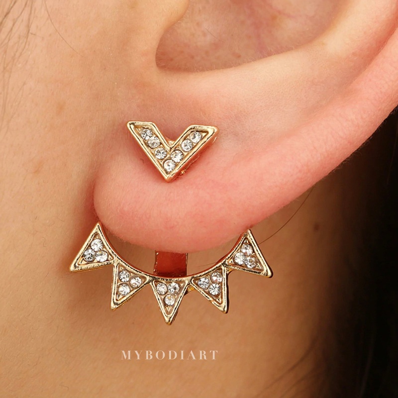 Viola Crystal Geometric Triangle Spikes Ear Jacket Earring Gold