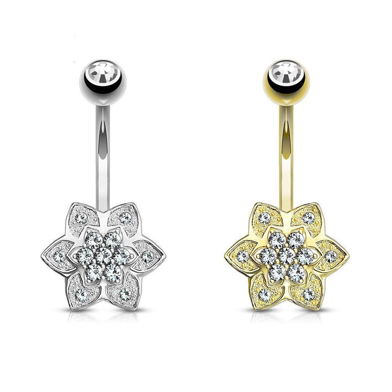 14kt Gold Flower Belly Bar 14G Yellow Gold