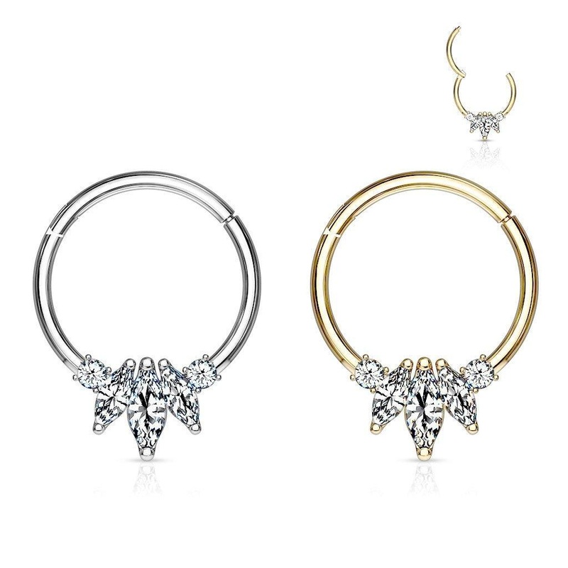 14kt Gold Marquise Gem Hinged Ring 16G Yellow Gold 6mm