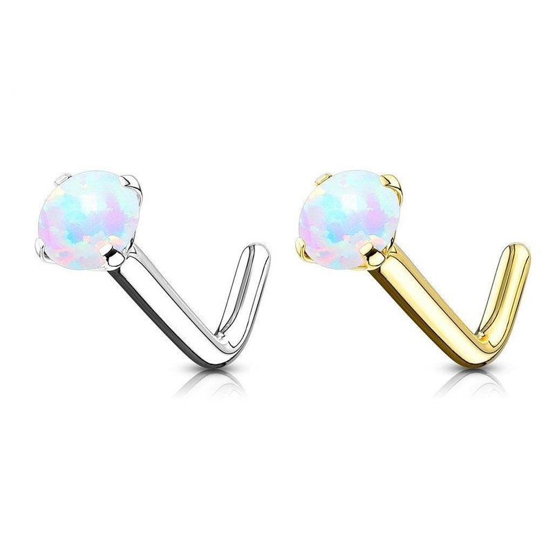 14kt Gold Opal Nose L Bend 20G White Gold