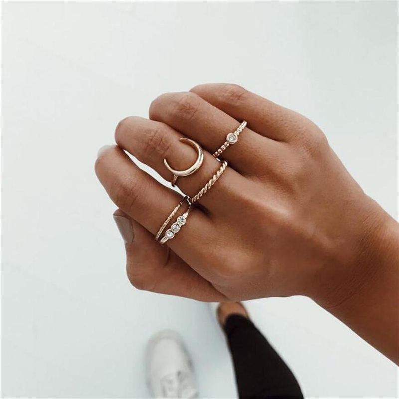 Ayla Simple Stacking Boho Moon Ring Set 5 Pieces in Gold
