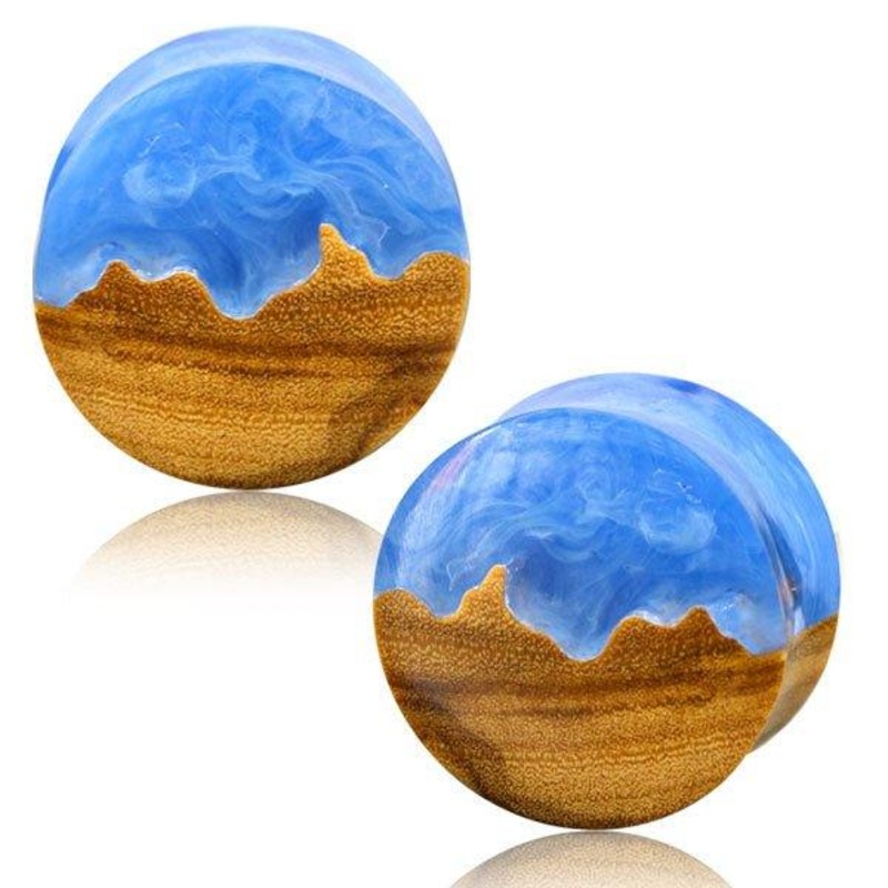 Blue Swirl Epoxy & Wood Plug 12mm-25mm 16mm(5/8″) (Pair)