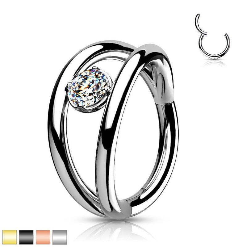 Double Hoop Gem Hinged Ring 16G 8mm Black