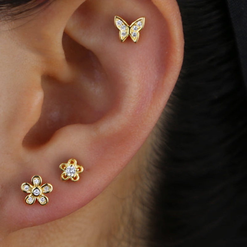 Evangeline Cute Butterfly Ear Piercing Jewelry Earring Studs Rose Gold