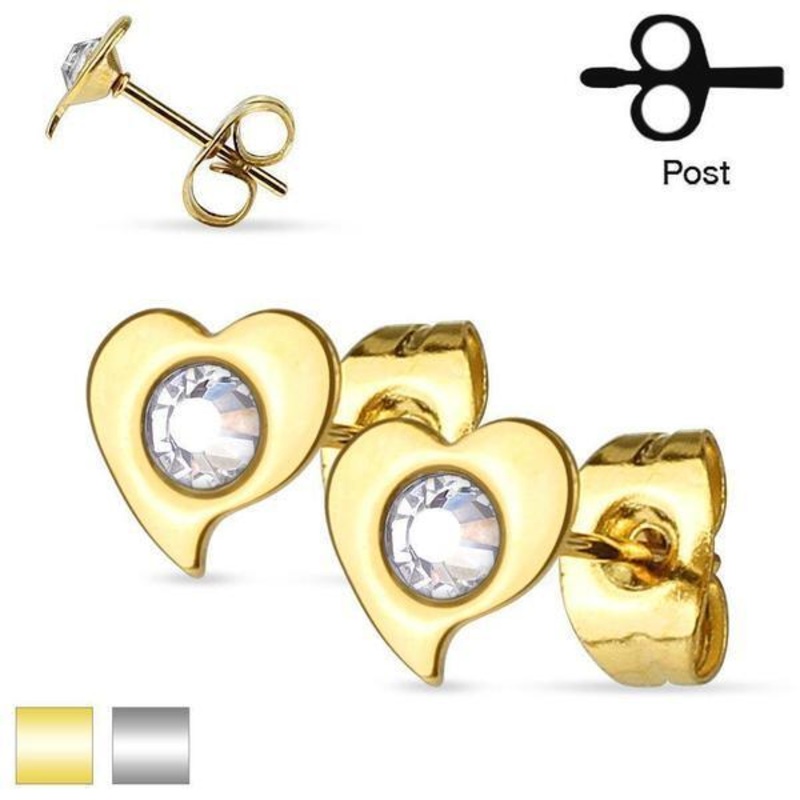 Gem Heart Earrings Pair Gold