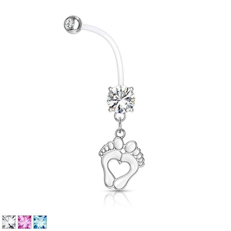 Heart Feet Pregnancy Belly Bar 14G Aqua