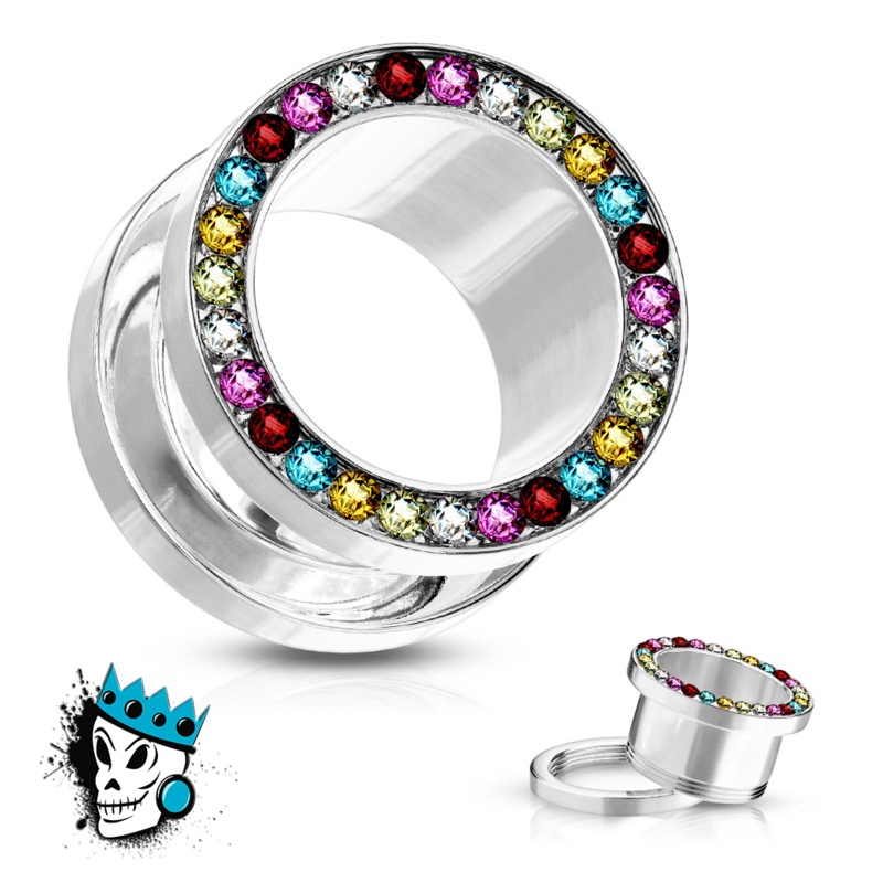 Multi Color Bling Flesh Tunnels (8 gauge – 1 inch) 8 g