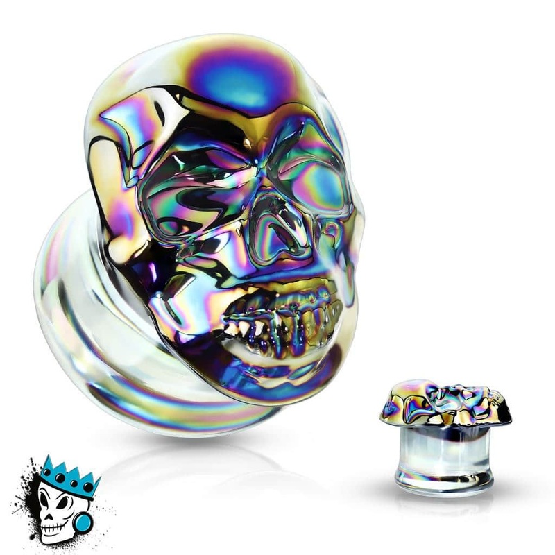 Oil Slick Skull Glass Plugs (2 gauge – 5/8 inch) 2 g