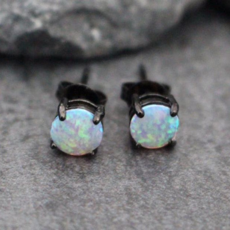 Opal Stud Earrings in Blackline
