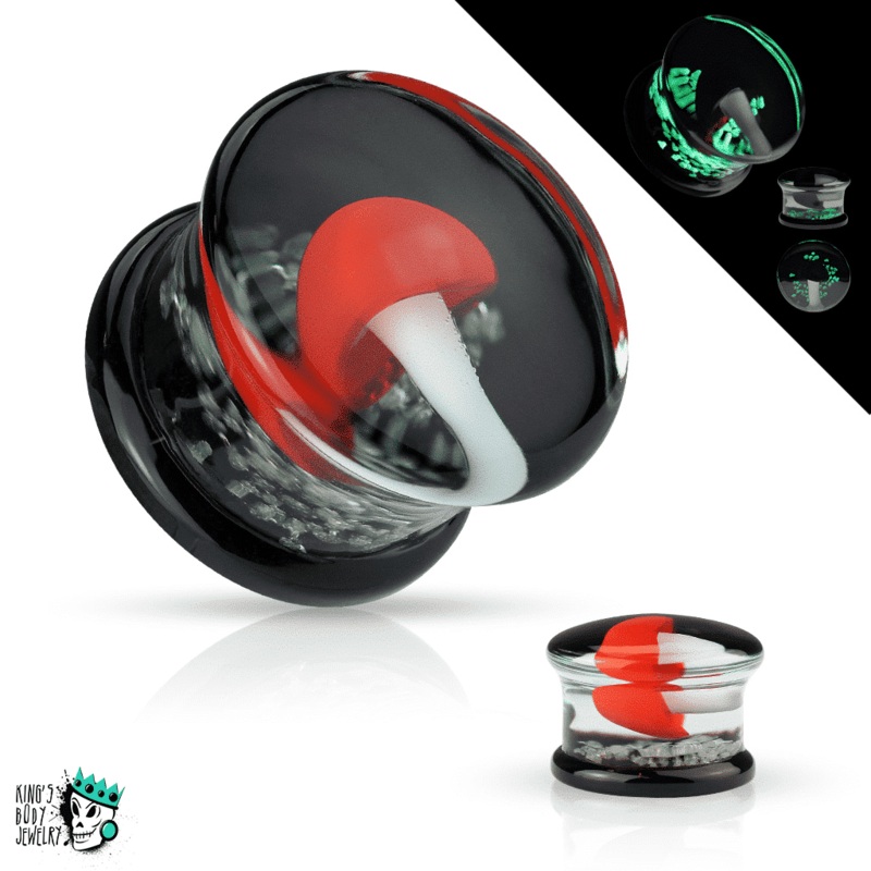 Red Glow in the Dark Mushroom Glass Plugs (2 gauge – 5/8 inch) 2 g