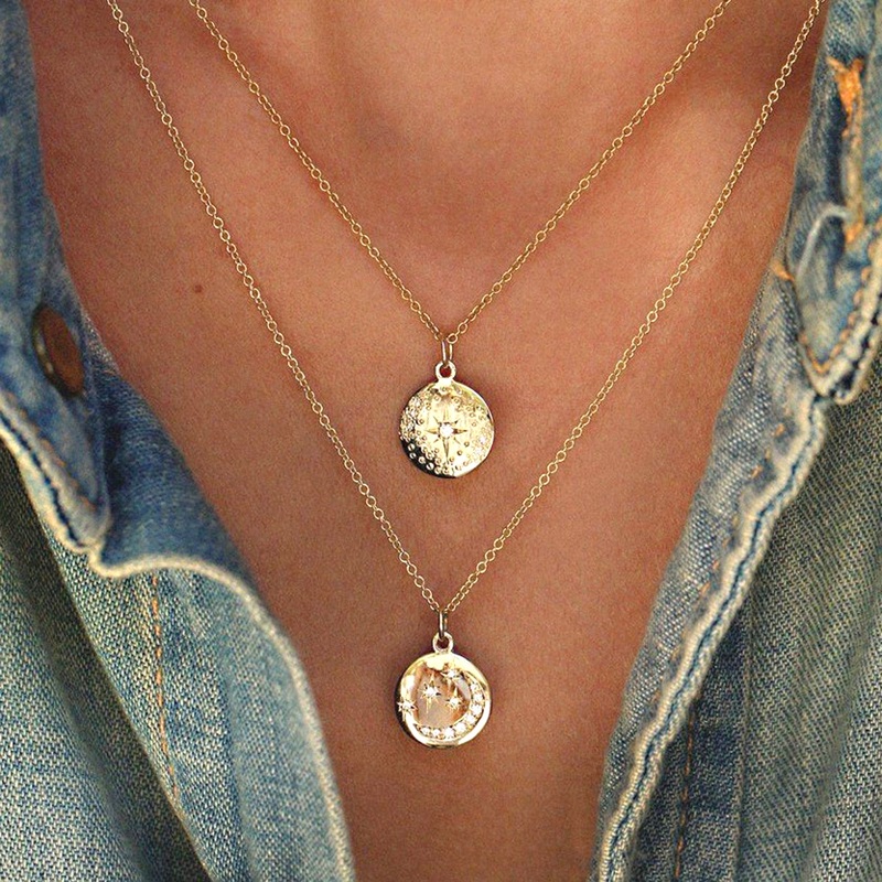 Satori Boho Star Medallion Coin Double Layered Statement Choker Necklace