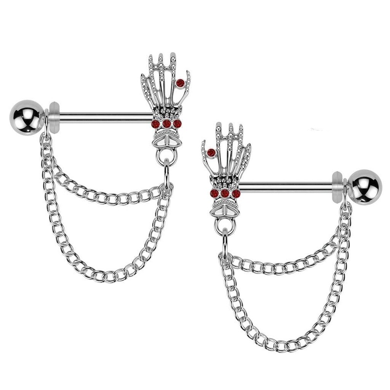 Skeleton Hand Nipple Chain PAIR 14G Black (Pair)