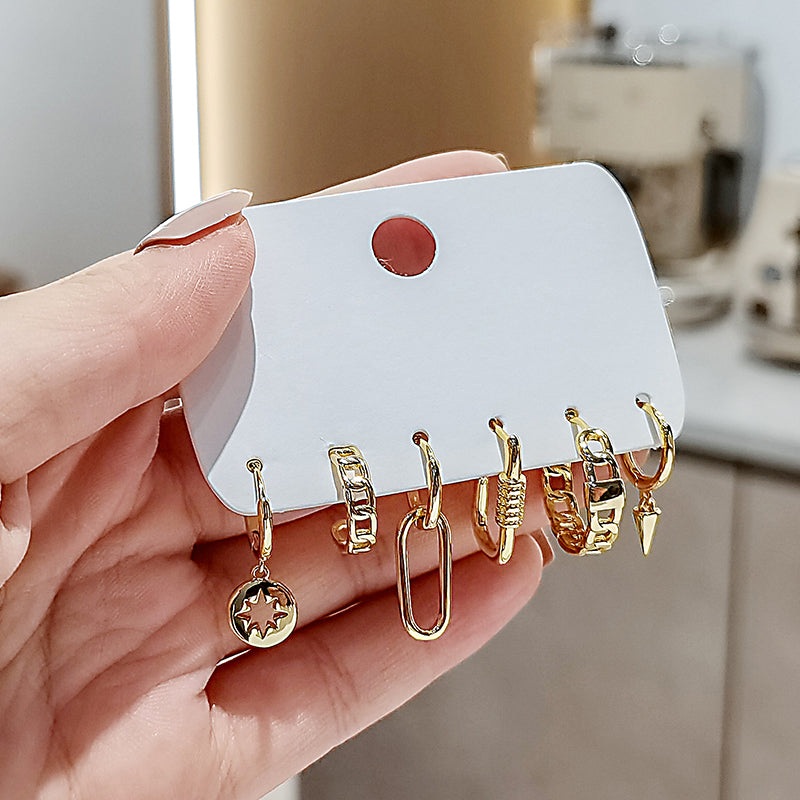 Sunny Golden Chain Hoop Earring Set