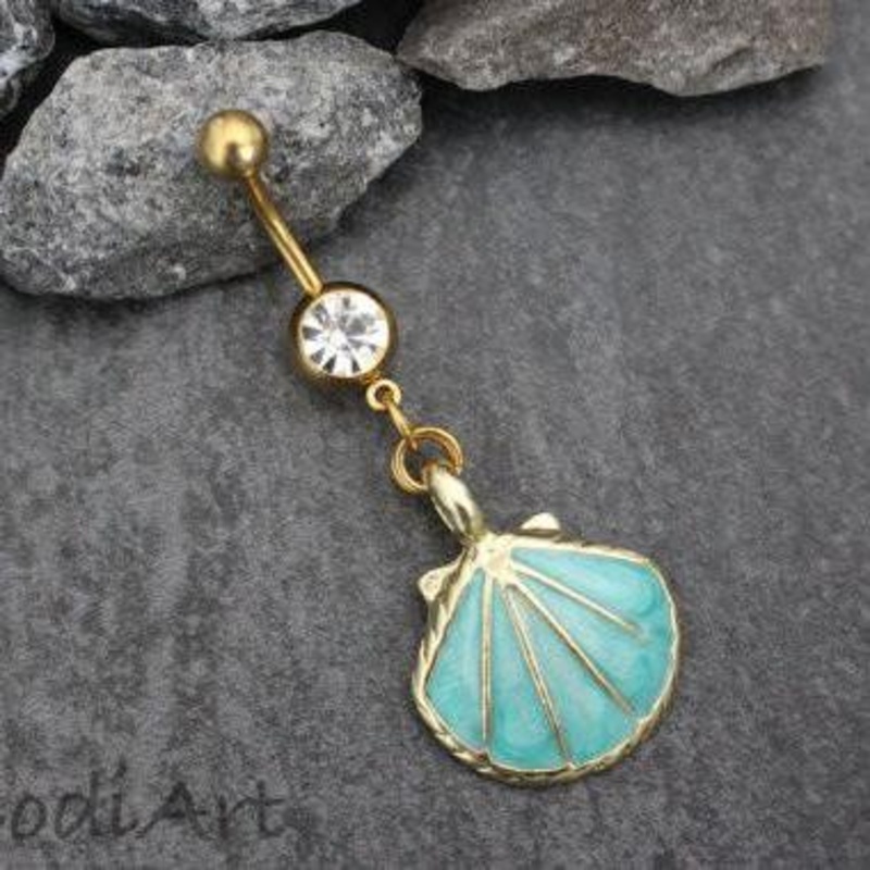 Treasure Pearl Seashell Belly Ring in Blue