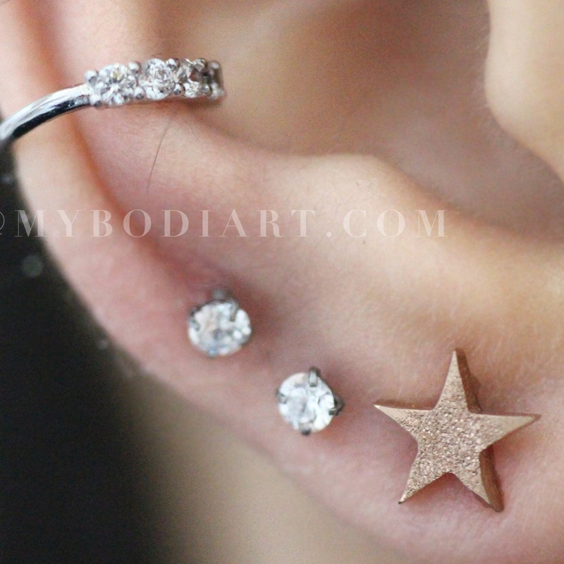 Vega Glitter Star Ear Piercing Jewelry 16G Studs in Rose Gold