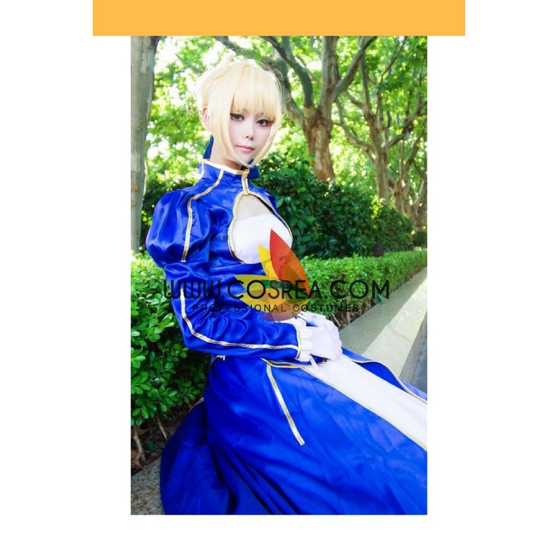 Fate Saber Classic Blue Satin Cosplay Costume