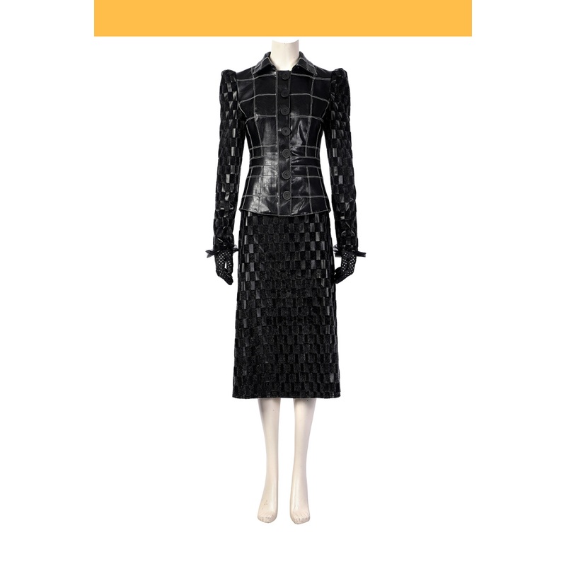 Cruella 2021 Live Action Movie Black Plaid PU Leather Cosplay Costume
