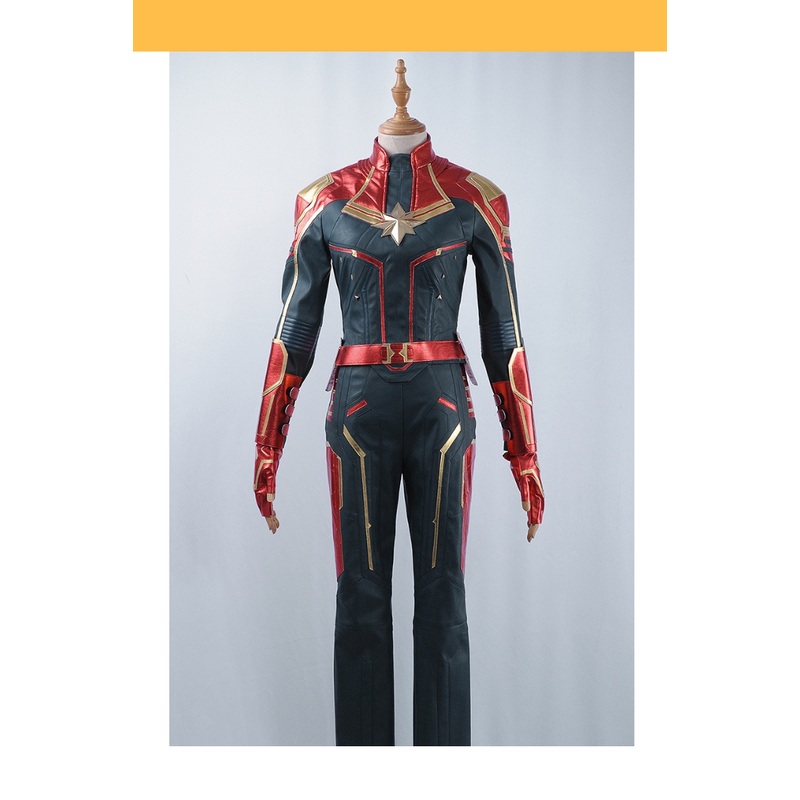 Captain Marvel Metallic Navy PU Leather Cosplay Costume