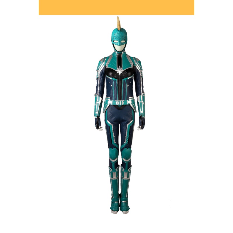 Captain Marvel Star Force Turquoise PU Leather Cosplay Costume