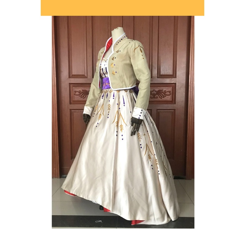 Frozen 2 Anna Formal Attire With Wheat Gold Embroidery Cosplay Costume