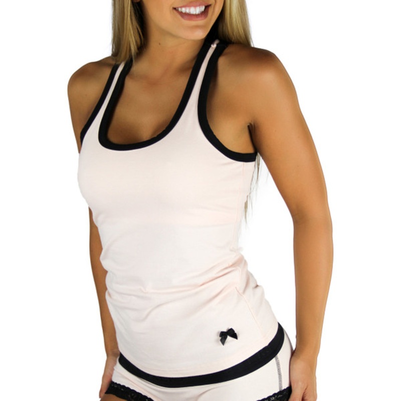 Blush Racerback Tank Top with Black Trim | Foxers