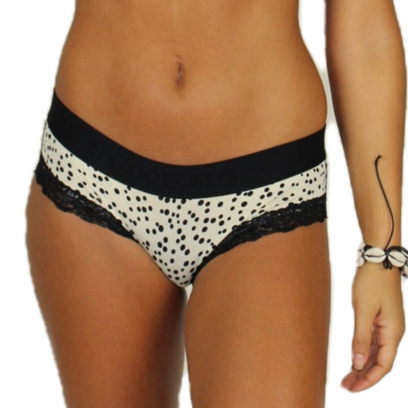 Ivory with black dots black logo elastic swim or underwear boy brief