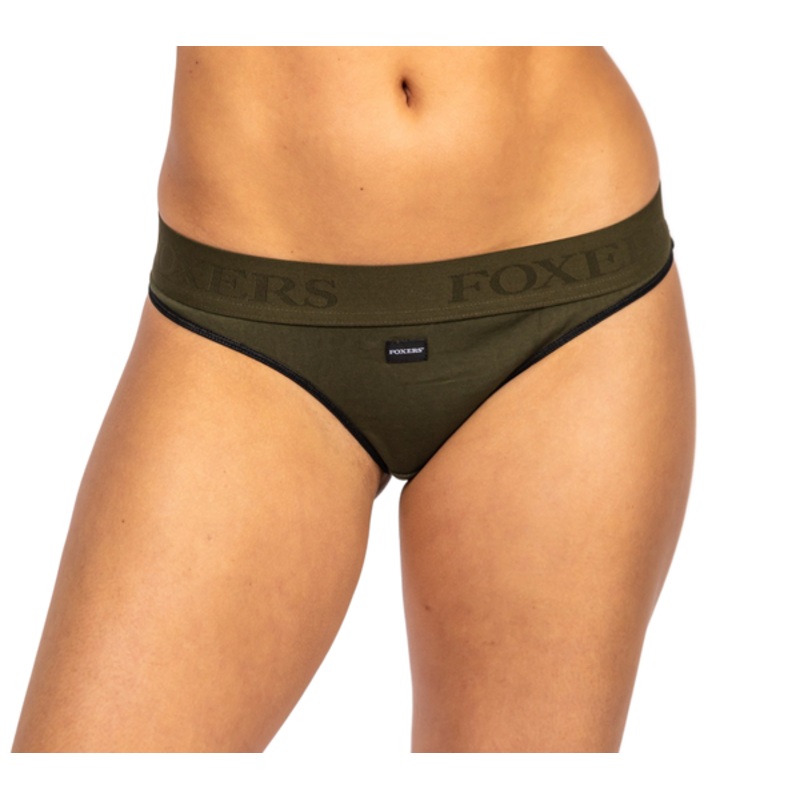 Olive Thong with FOXERS logo elastic