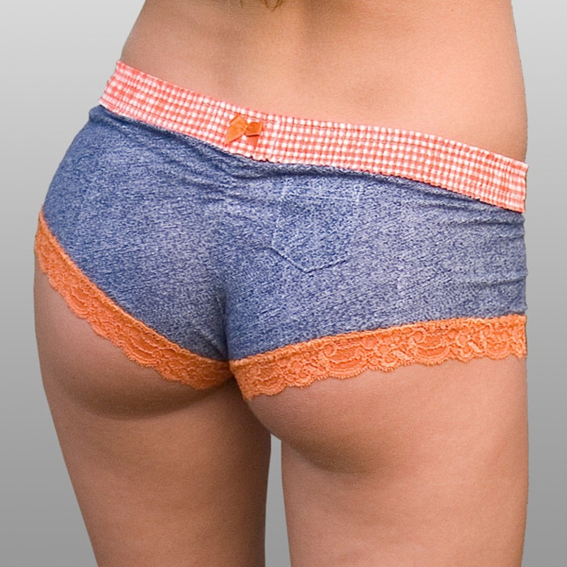 Orange Gingham over Denim print Boyshort
