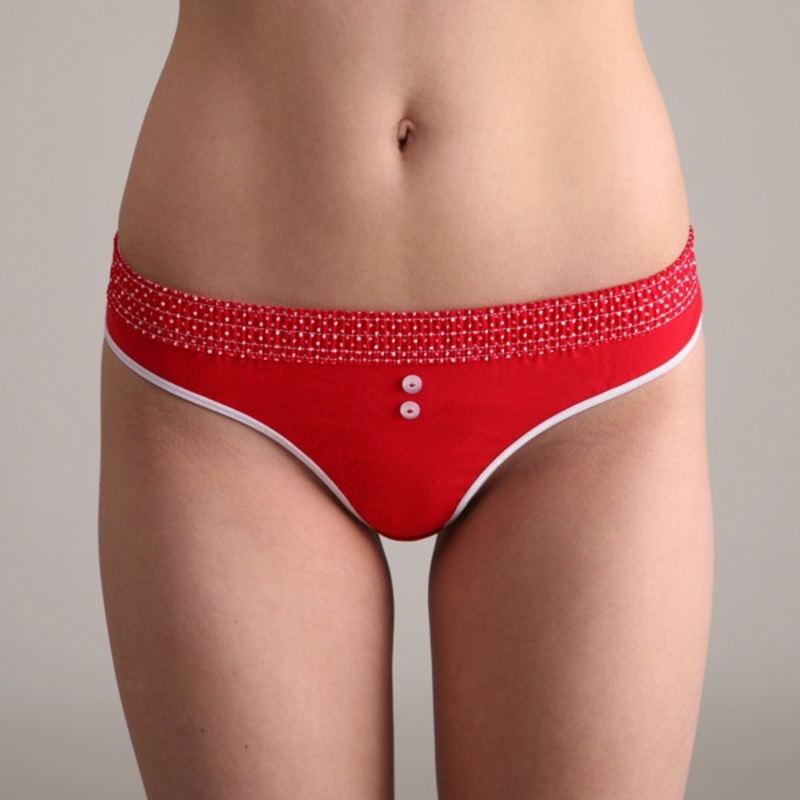 Red Dot over Red Bstring Thong
