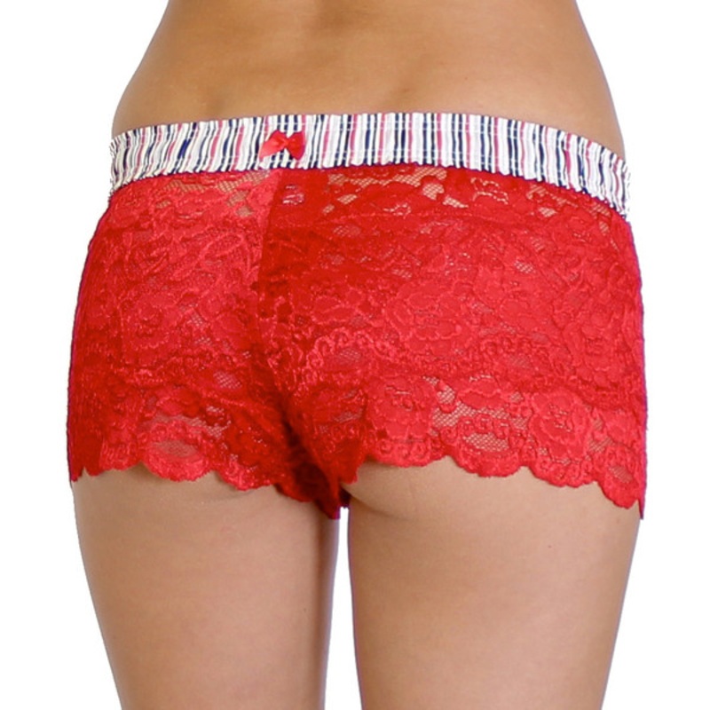 Red Lace Boxers with Navy, Red, Black, and Gray Stripe FOXERS Band