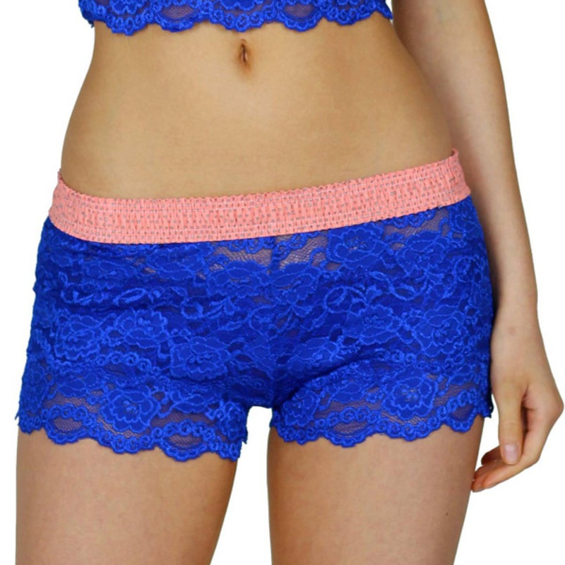 Royal Blue Lace Boxers with Coral Foxers Waistband