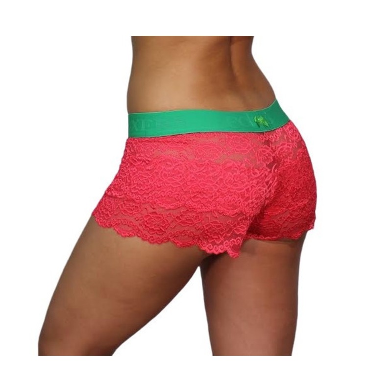Watermelon Berry Lace Boxer with Kelly Green Logo Band