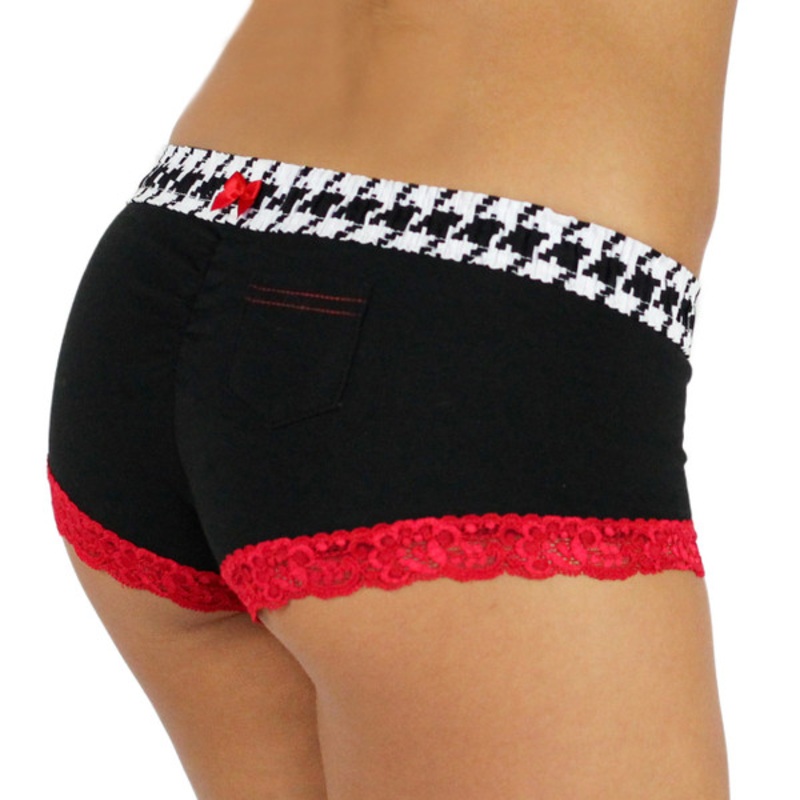 Black Boyshort with Houndstooth FOXERS Band
