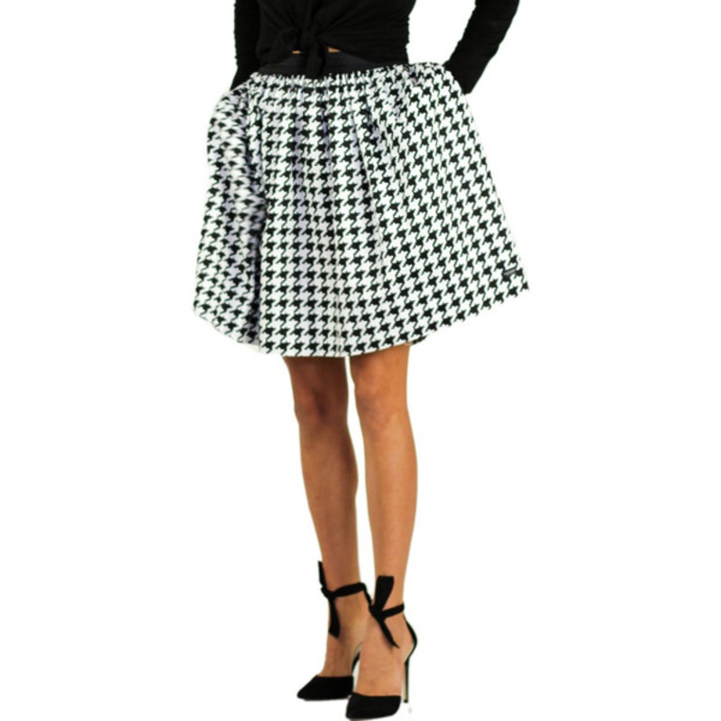 Black & White Houndstooth Skirt With Pockets