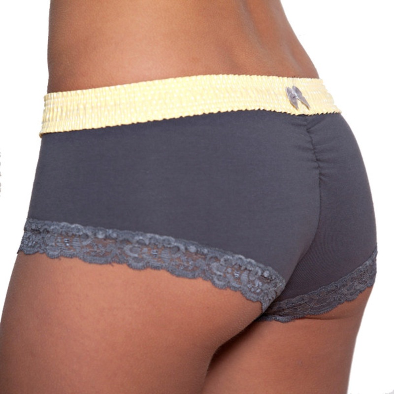 Charcoal Grey Boyshort with Yellow Waistband