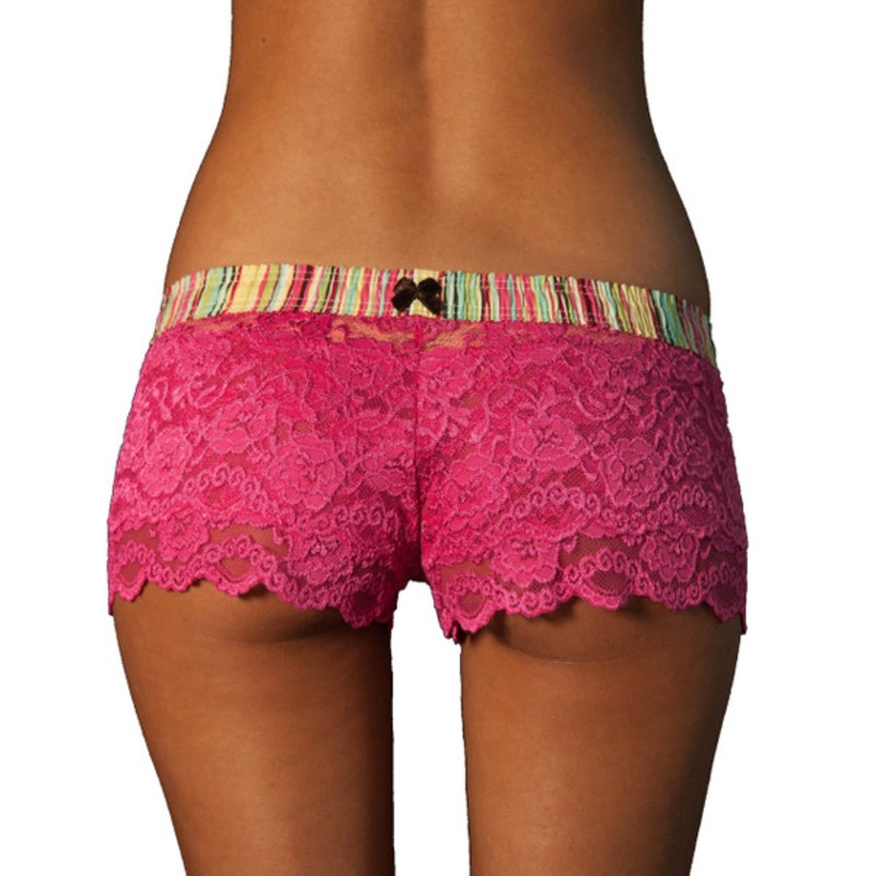 Fuchsia Lace Boxers with Aqua Waistband