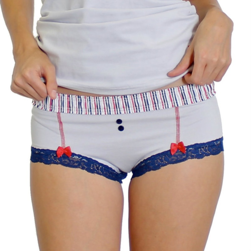Grey Boyshort with Navy, Red, Black, and Gray Stripe FOXERS Band