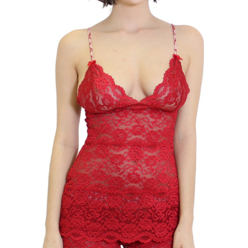 Hip Length Red Lace Camisole with Flower Power Adjustable Straps