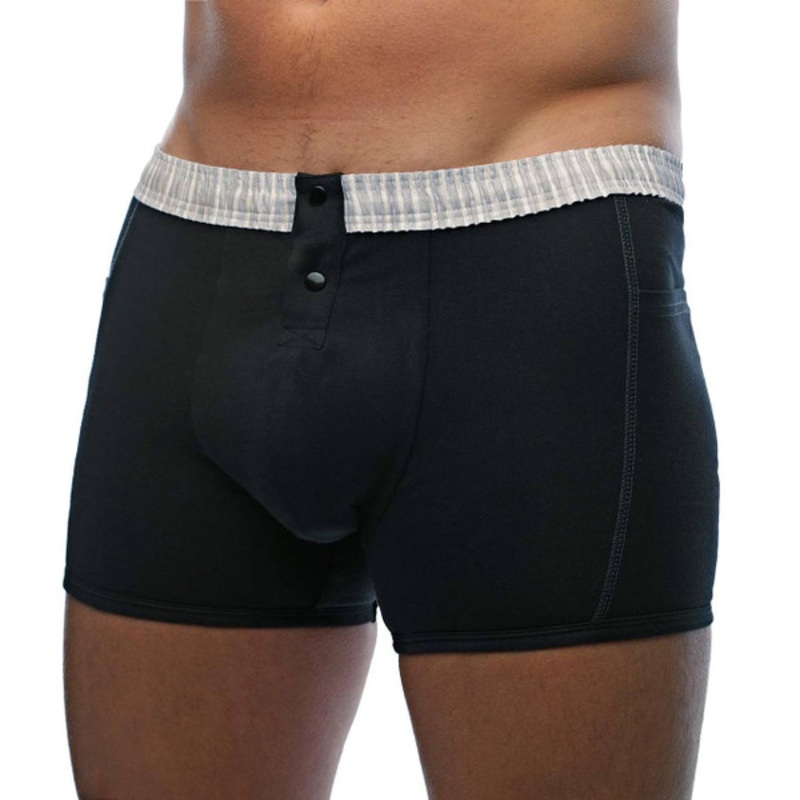 Men’s Black Boxer Brief with Grey and White Waistband