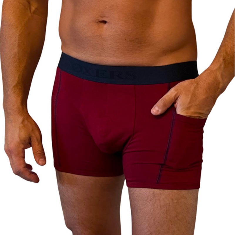 Men’s Dark Red and Navy Boxer Briefs with Pockets