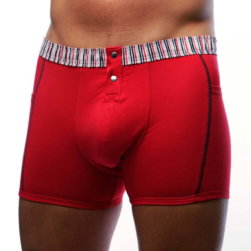 Men’s Red Boxer Brief with Striped FOXERS Waistband